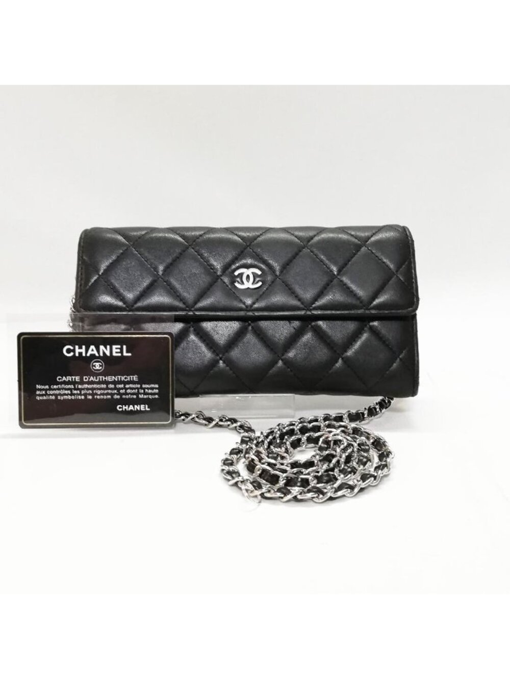 Chanel Class Lambskin Quilted Wallet Black Silver
